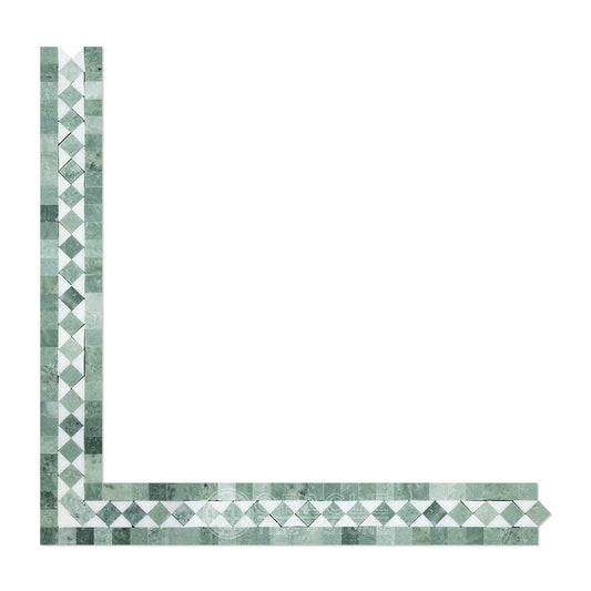 Thassos White Marble 3/8  BIAS Corner Border w/ Ming Green