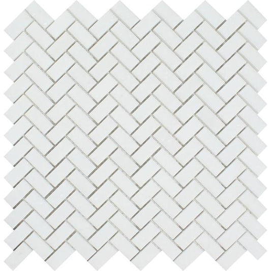 Thassos White 5/8" x 1 1/4" Herringbone (Mini) Mosaic Polished