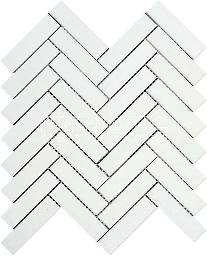Thassos White 1" X 4" Herringbone Mosaic Polished