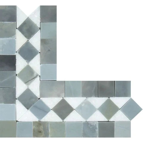 Thassos White Marble 3/8 BIAS Corner Border w/ Blue-Gray