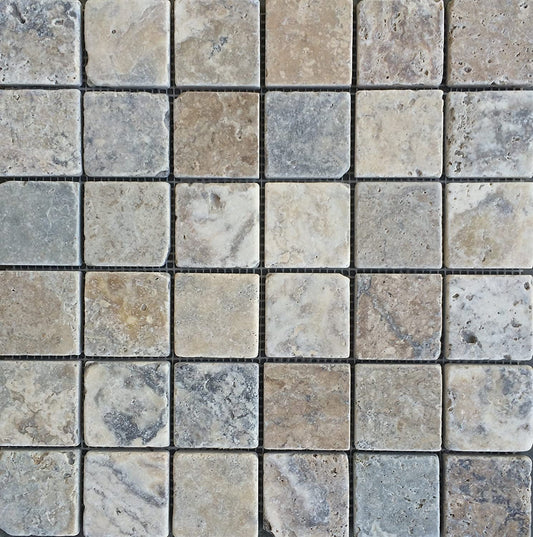 Antico Onyx Travertine Tumbled Square Mosaic Tile 2x2"