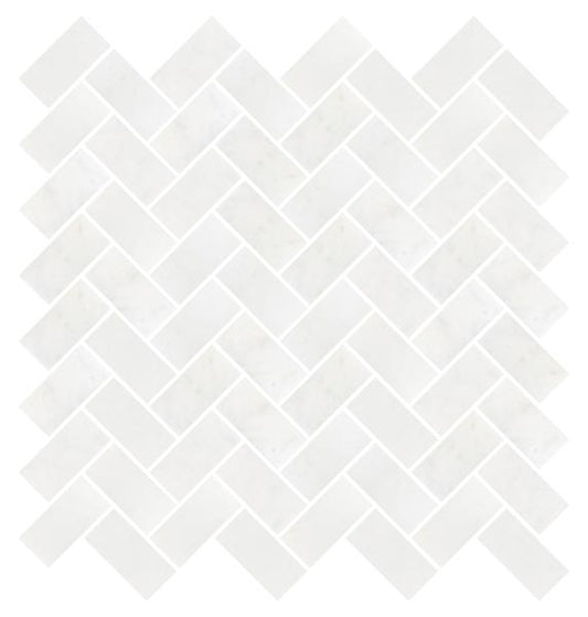 Afyon White Polished Herringbone Mosaic Tile  1"x2"