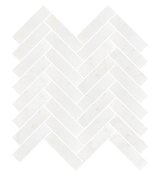 Afyon White Polished Herringbone Mosaic Tile  1"x4"
