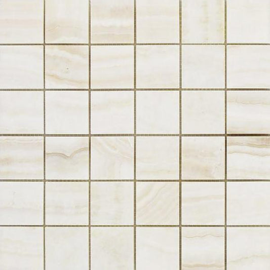 Bianco Onyx Polished Square Mosaic Tile  2"
