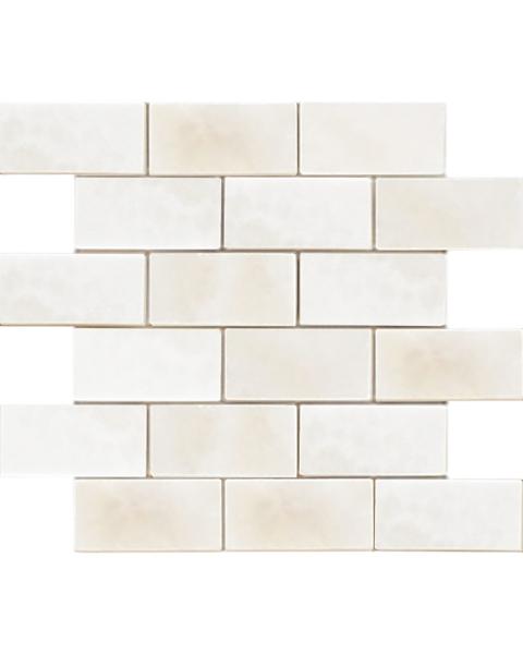 Bianco Onyx Polished Cross Cut Brick Mosaic Tile  2x4"