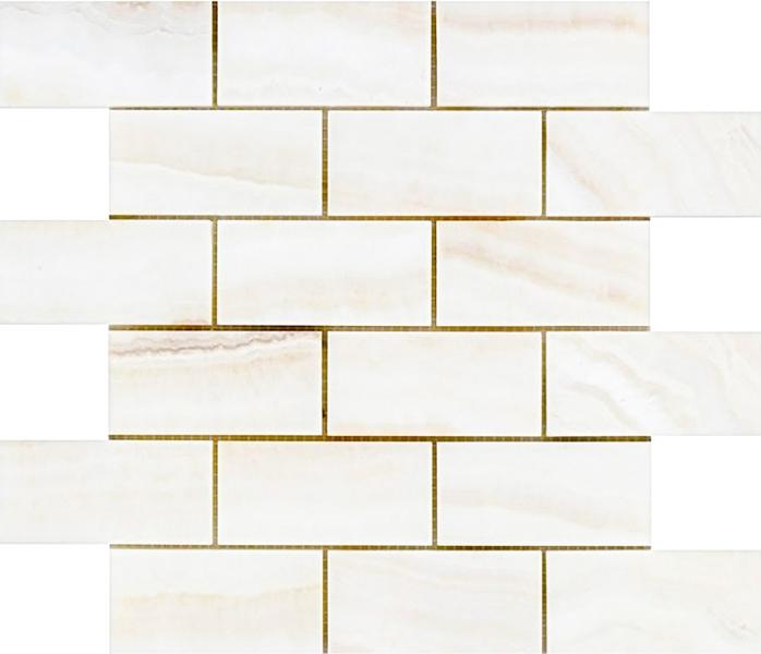 Bianco Onyx Polished Vein Cut Brick Mosaic Tile 2x4