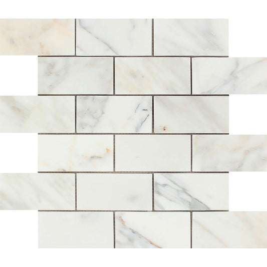 Calacatta Gold Brick Mosaic Backsplash Wall Tile   2x4"