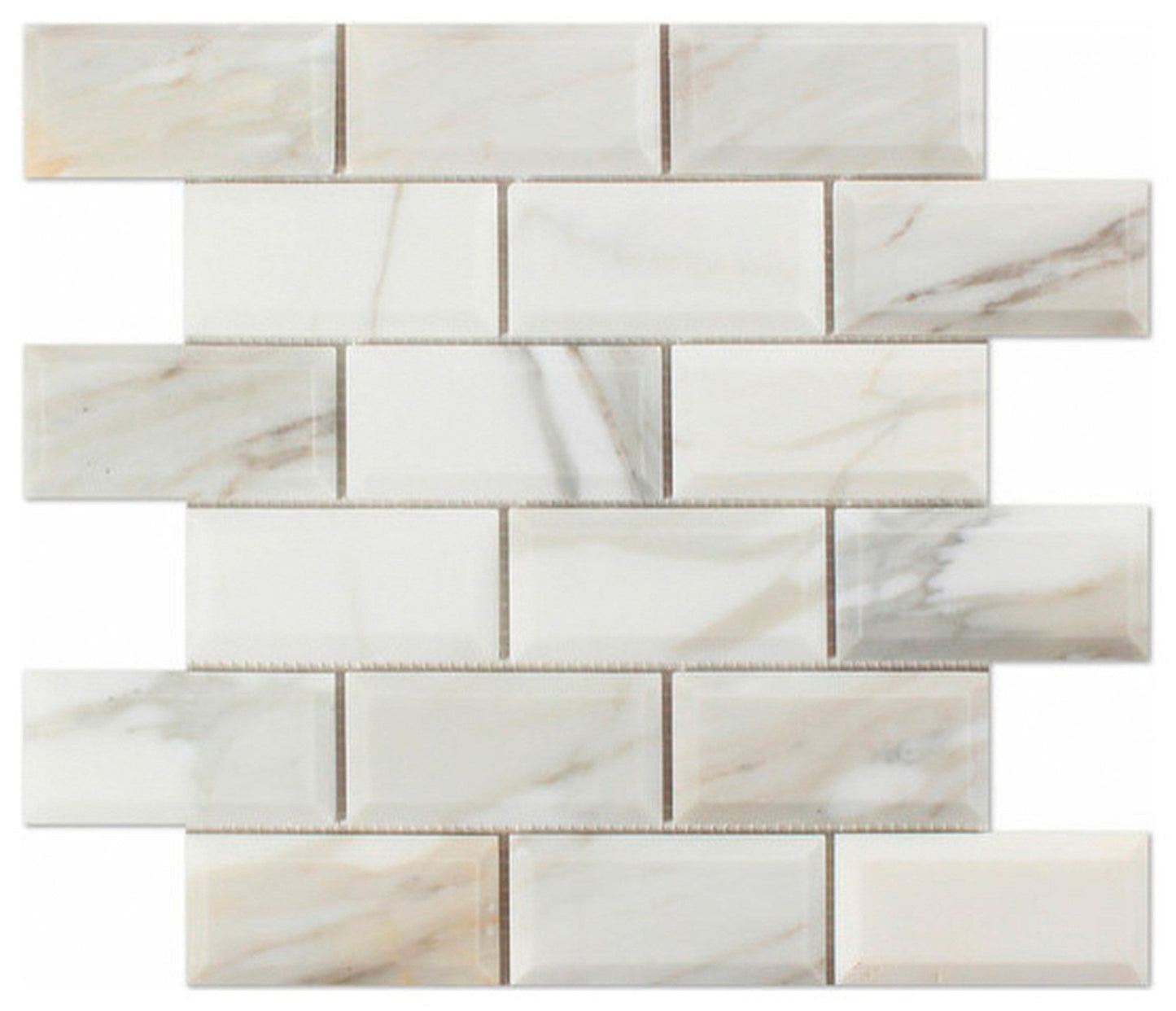 Calacatta Gold Beveled Brick Mosaic Backsplash Wall Tile  2x4"