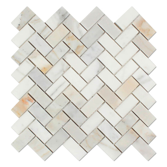 Calacatta Gold Herringbone Mosaic Backsplash Wall Tile  1x2"