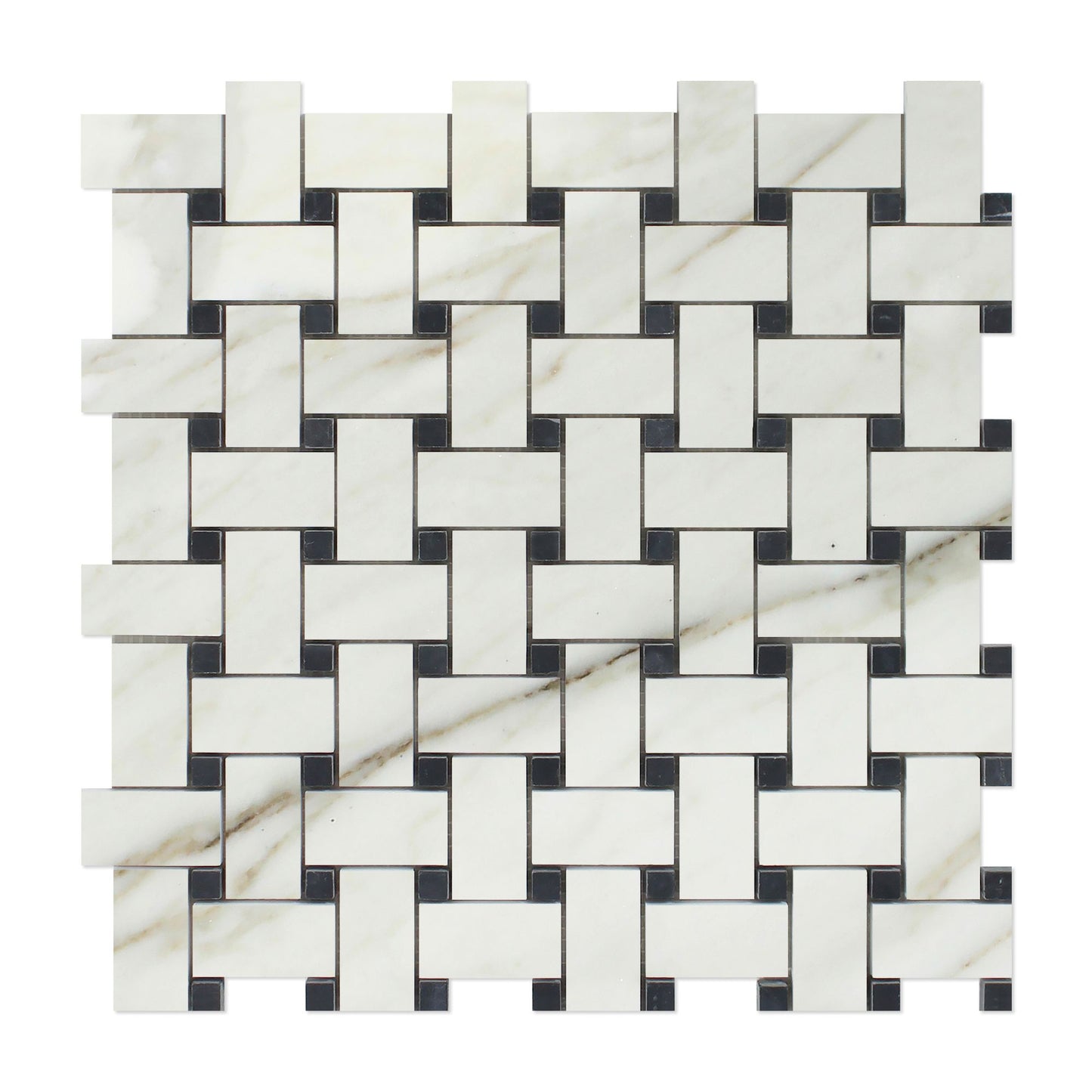 Calacatta Gold Basketweave w/Black Dots Mosaic Backsplash Wall Tile