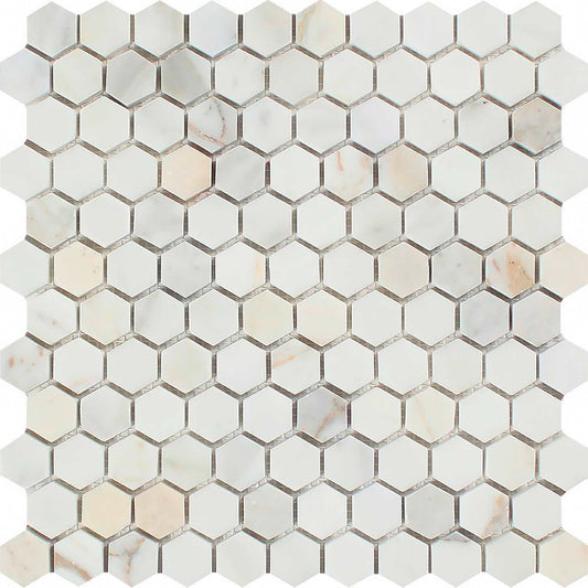 Calacatta Gold Hexagon Mosaic Backsplash Wall Tile  1x1"