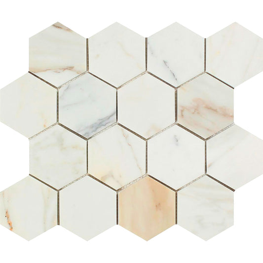 Calacatta Gold Hexagon Mosaic Backsplash Wall Tile  3"