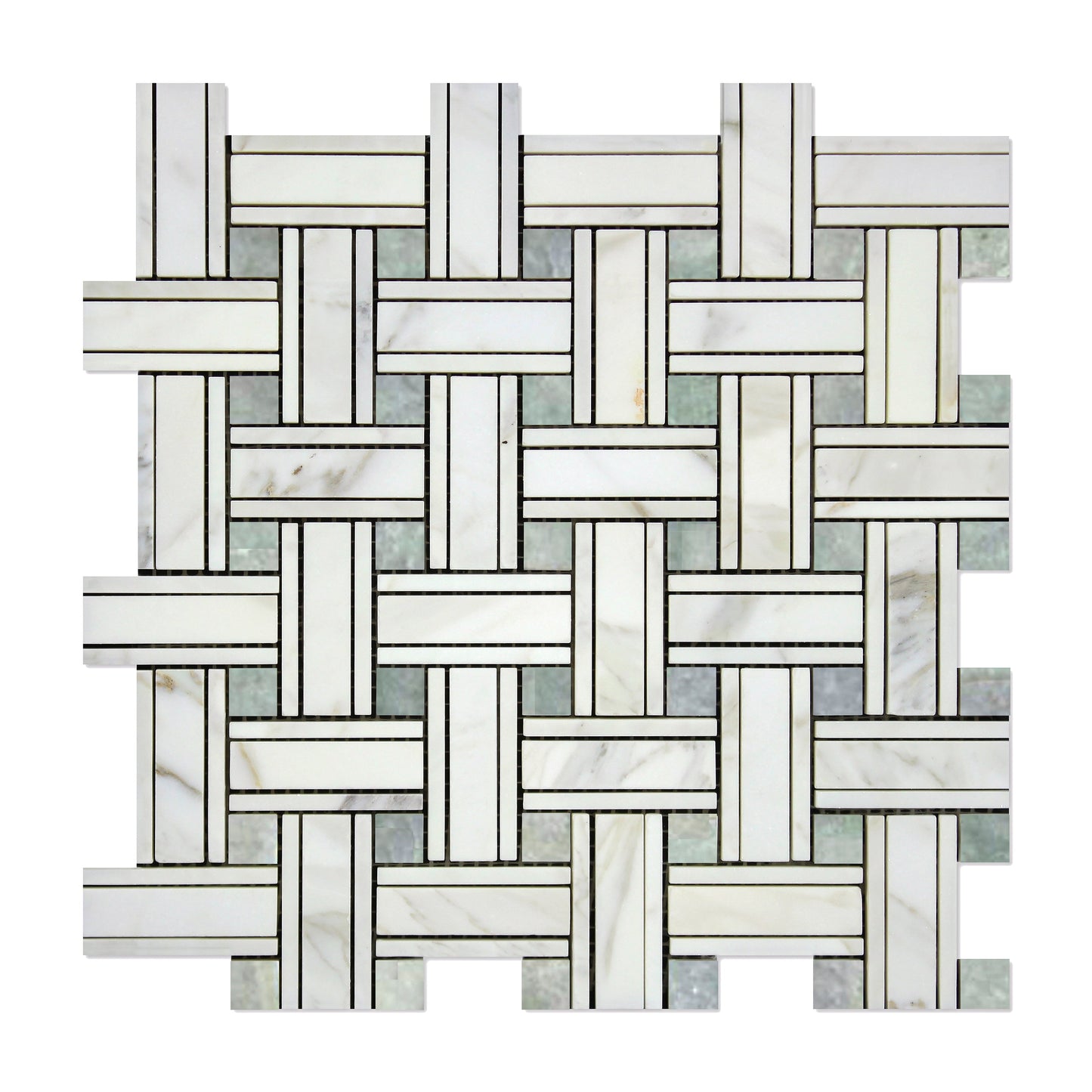 Calacatta Gold Triple-Weave w/ Ming Green Mosaic Backsplash Wall Tile