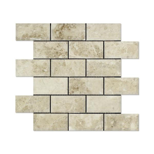 Cappuccino Polished Beveled Brick Mosaic Tile  2x4"