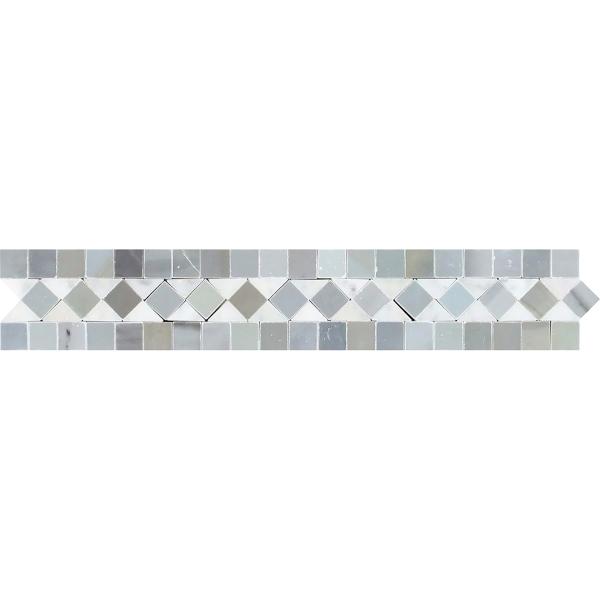 Carrara Italian White BIAS Border Tile with Blue & Gray  2" x 12"