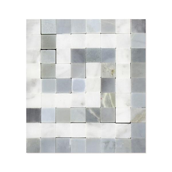 Carrara Italian White Greek Key Border with Blue & Gray Corner Border Tile