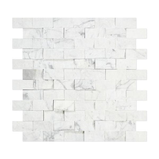 Carrara Italian Split Face Brick Mosaic Backsplash Wall Tile  1x2"