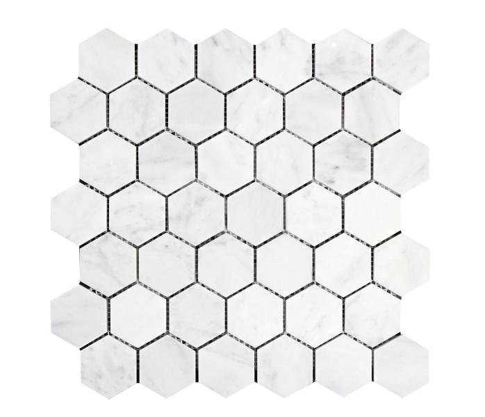 Carrara Italian Hexagon Mosaic Backsplash Wall Tile  2"