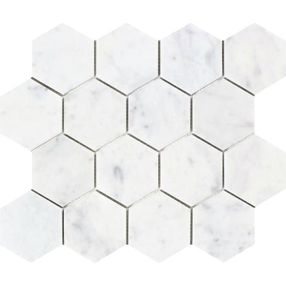 Carrara Italian Hexagon Mosaic Backsplash and Wall Tile  3"