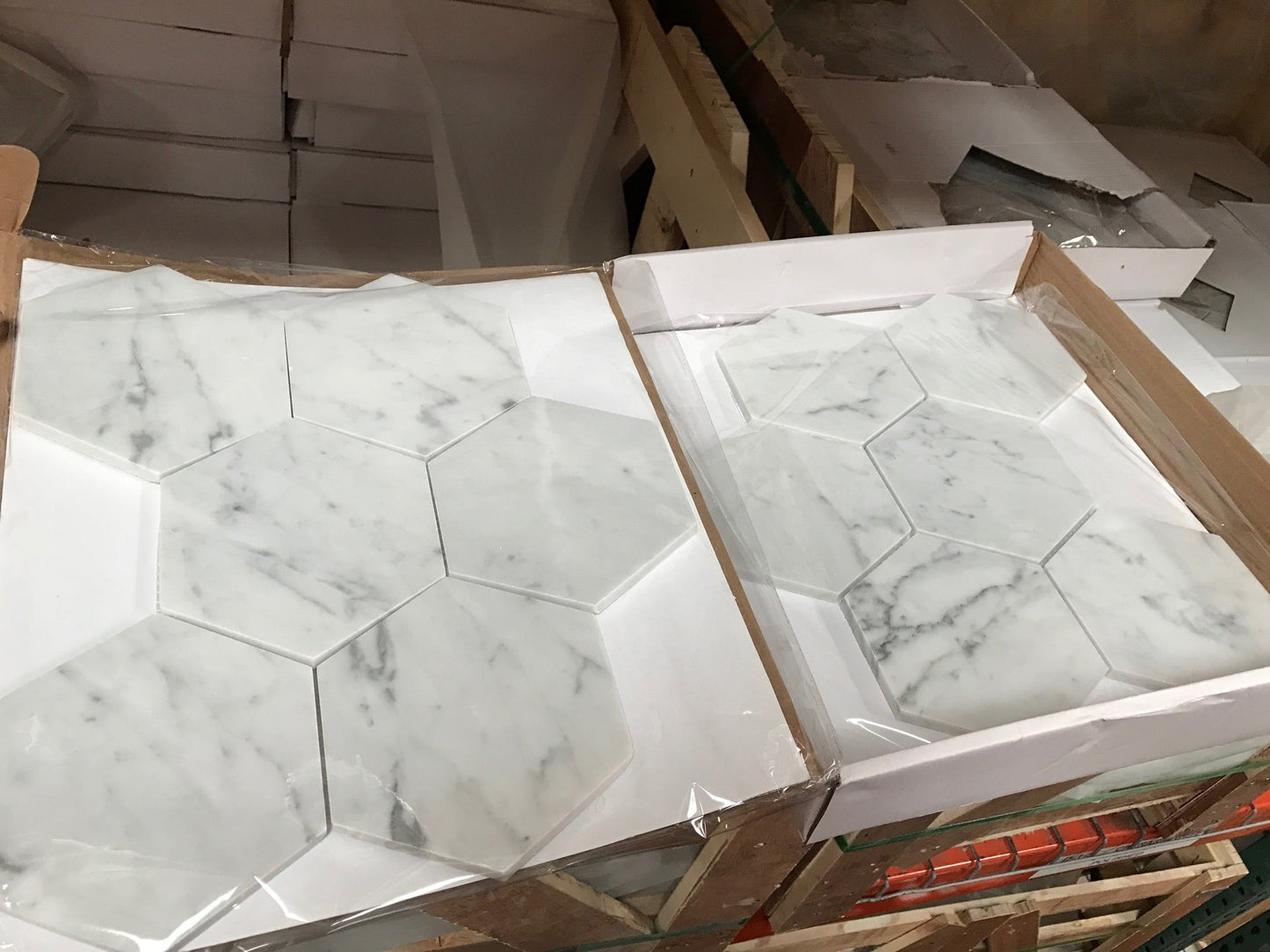 Carrara Italian Hexagon Mosaic Backsplash and Wall Tile  5"