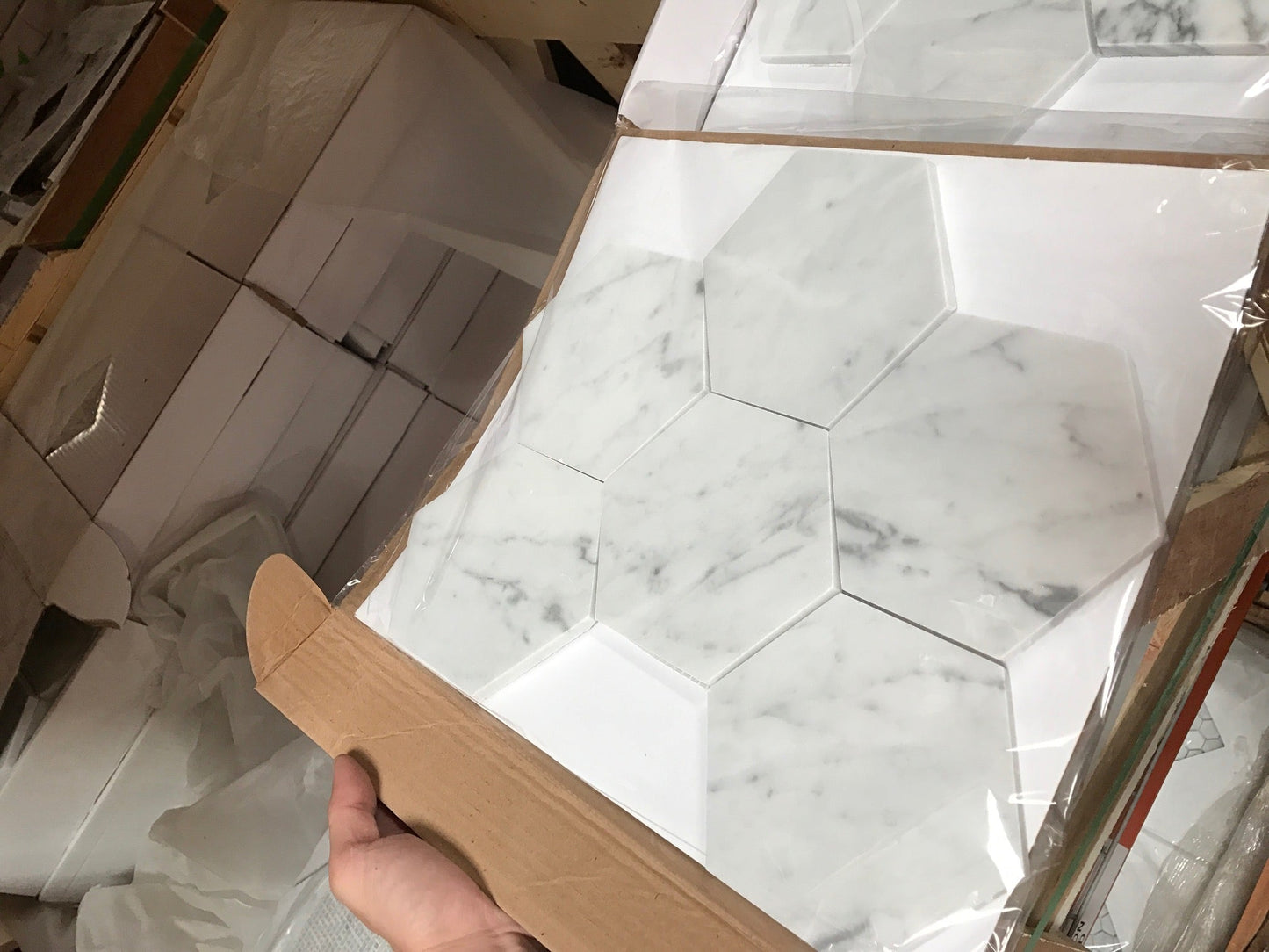 Carrara Italian Hexagon Mosaic Backsplash and Wall Tile  5"