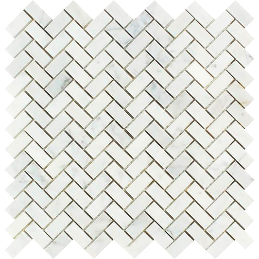 Carrara Italian Mini Herringbone Mosaic Backsplash and Wall Tile