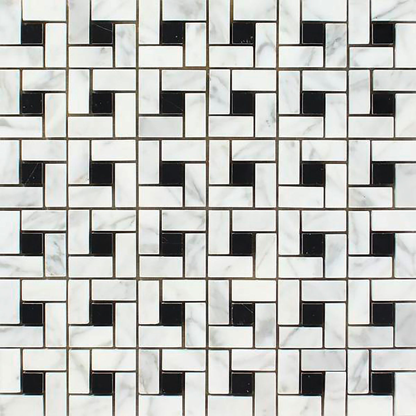 Carrara Italian Pinwheel w/ Black Dots Mosaic Backsplash Wall Tile