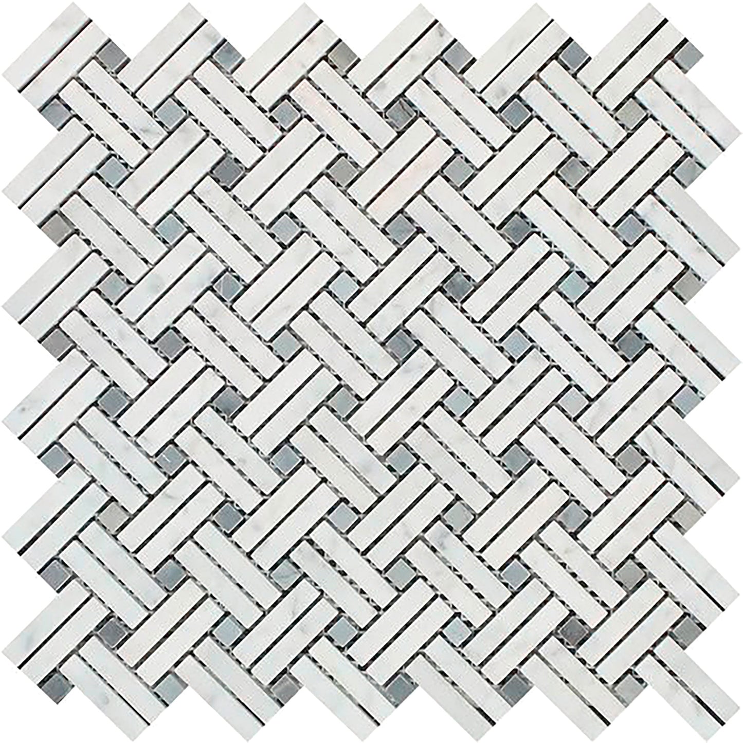 Carrara Italian Stanza w/ Blue - Gray Dots Mosaic Backsplash Wall Tile