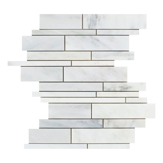 Carrara Italian Random Strip Mosaic Backsplash Wall Tile