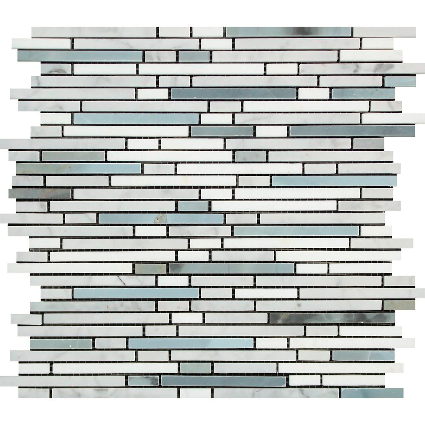 Carrara Italian Bamboo Sticks w/Blue - Gray Mosaic Backsplash and Wall Tile