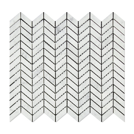 Carrara Italian Mini Chevron Mosaic Backsplash and Wall Tile