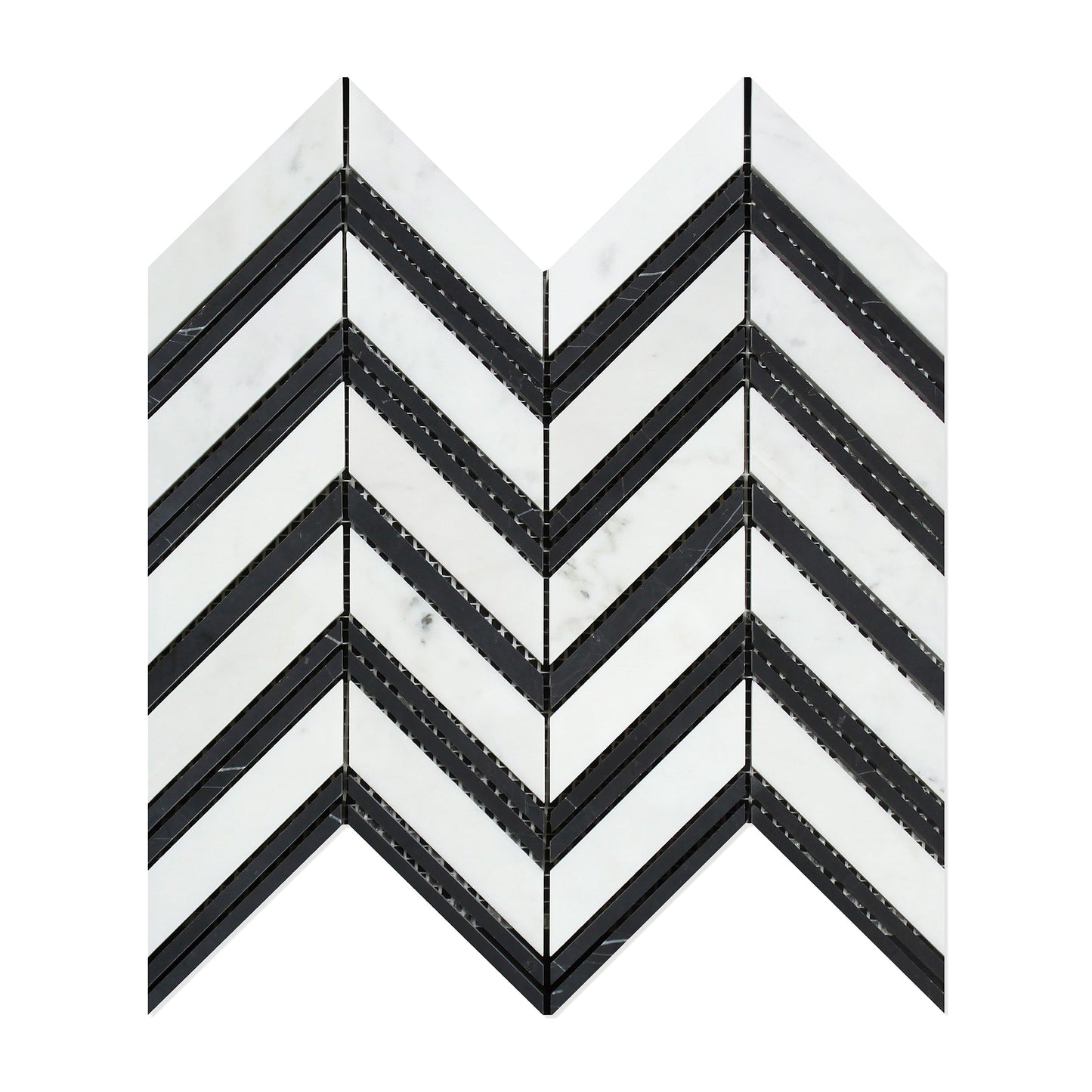 Carrara Italian Chevron w/Black Mosaic Backsplash and Wall Tile