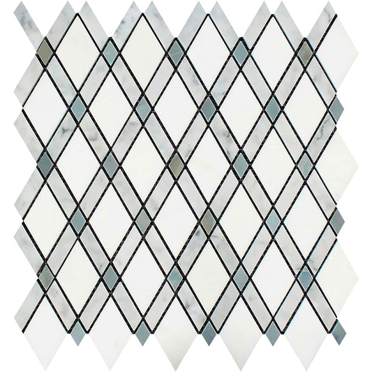 Carrara Italian Lattice w/Blue - Gray Mosaic Backsplash and Wall Tile