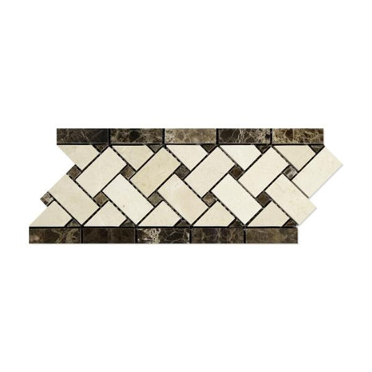 Crema Marfil Polished w/Emp Dark Basketweave Border Tile 4 3/4x12"