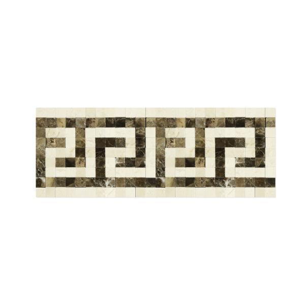 Crema Marfil Polished w/Emp. Dark Greek Key Border Tile 3 1/2x7"