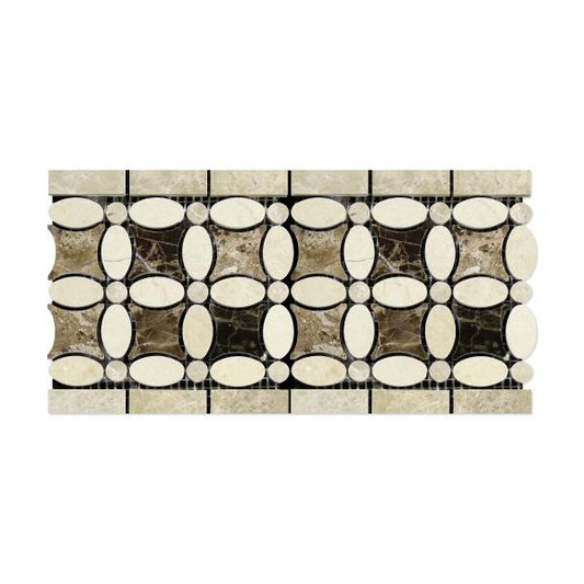 Crema Marfil Polished w/Emp. Light + Emp. Dark Florida Flower Border Tile 5 3/4x11 1/4"