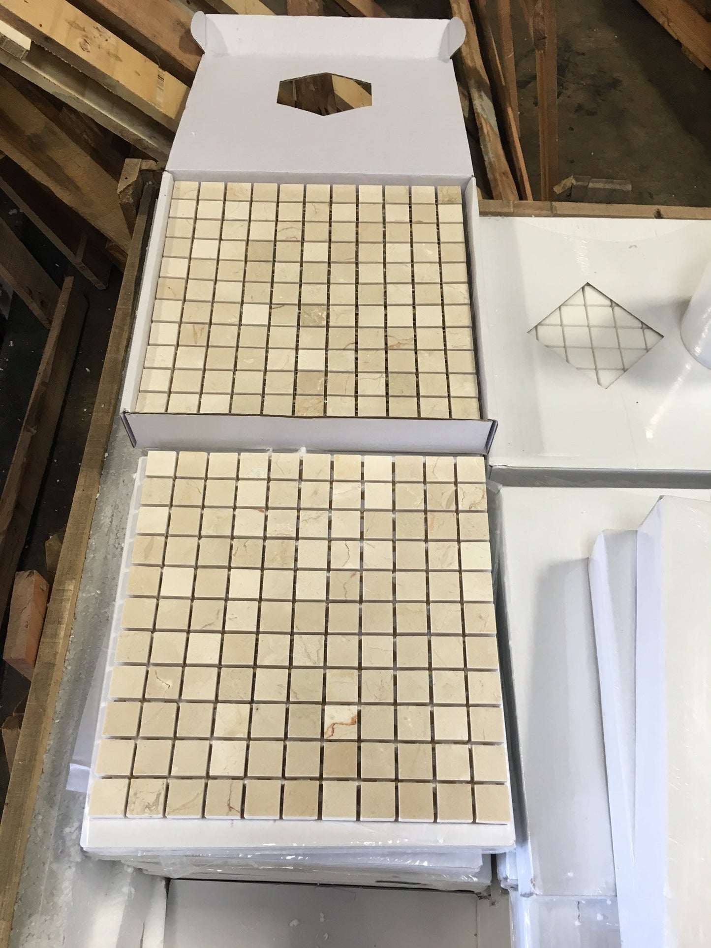 Crema Marfil Polished Square Mosaic Tile 1x1"