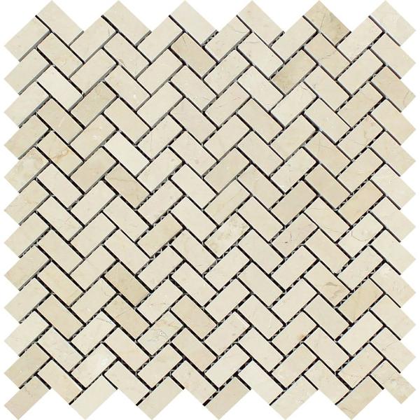 Crema Marfil Polished Mini Herringbone Mosaic  Tile