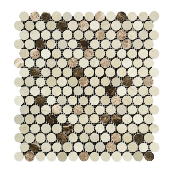 Crema Marfil Mixed Penny Round Polished Mosaic Tile