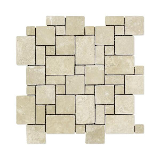 Durango Cream Tumbled Mini Versailles Mosaic Tile