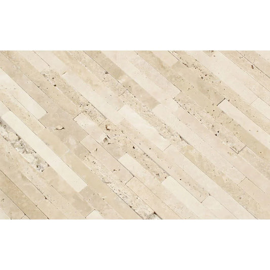 Oyster Travertine Mosaic - 3/8 Filled & Honed Random-Strip Mosaic