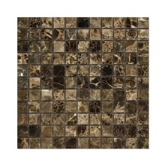Emperador Dark Polished Square Mosaic  Tile 1x1"