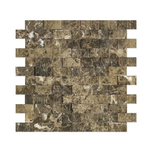 Emperador Dark Split Faced Brick Mosaic Wall Tile 1x2"