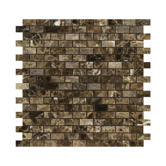 Emperador Dark Mini Brick Mosaic Wall and Floor Tile 5/8x1 1/4"