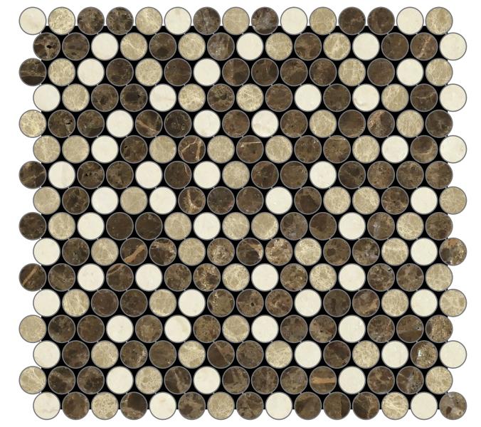 Emperador Dark Polished Mixed Penny Round Mosaic Tile