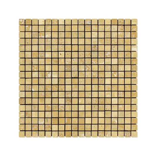 Gold Travertine Tumbled Square Mosaic Tile 5/8x5/8"