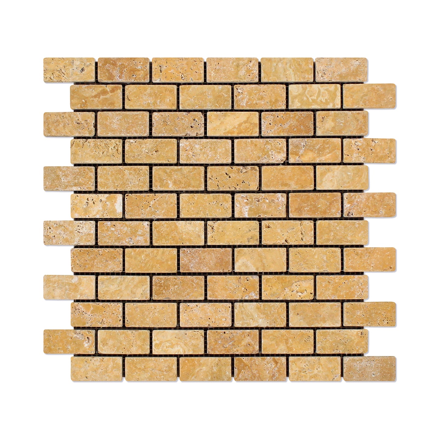 Gold Travertine Tumbled Brick Mosaic Wall and Floor Tile 1x2"