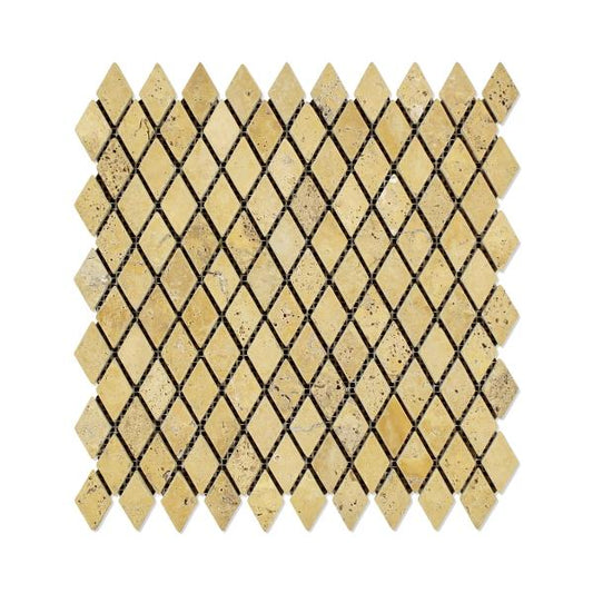 Gold Travertine Tumbled Diamond Mosaic Tile 1x2"