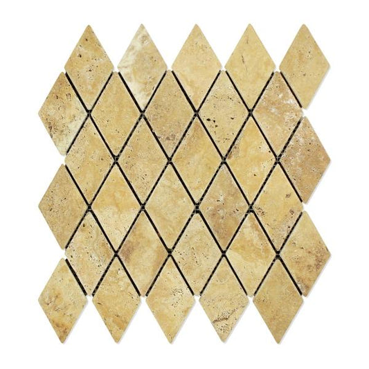 Gold Travertine Tumbled Diamond Mosaic Tile 2x4"