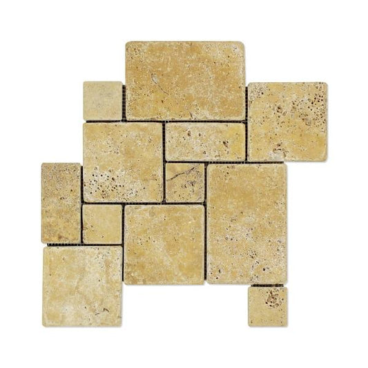 Gold Travertine Tumbled Mini Pattern Mosaic Tile